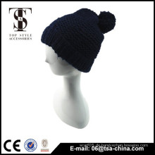 Die dunkelblaue Farbe warme Beanie Hut Pom Pom Beanie Cap